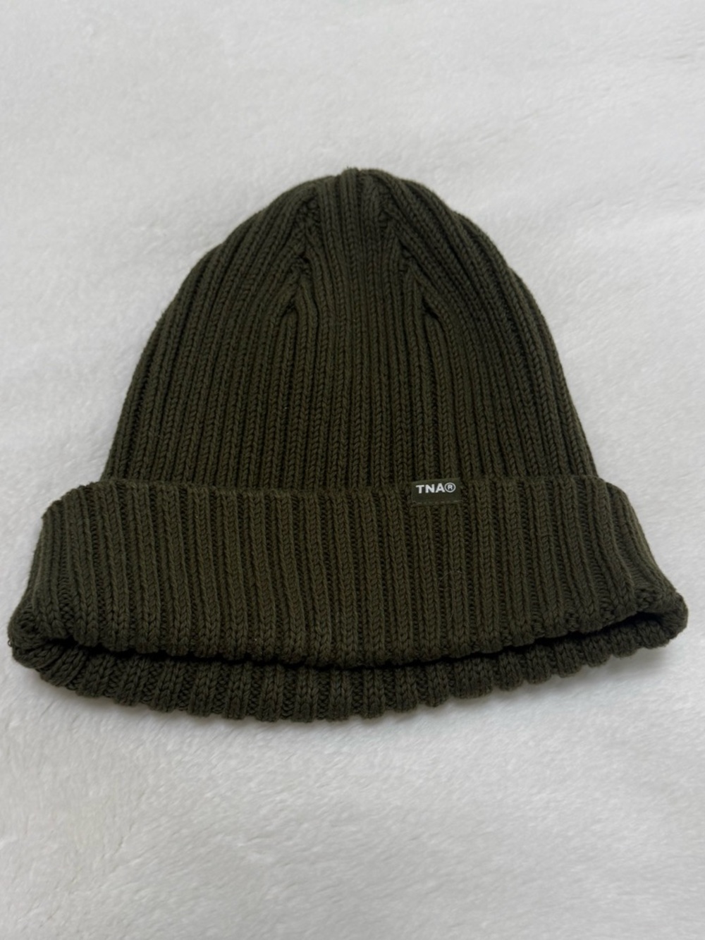 TNA Ribbed Knit Beanie Dark Olive Green Size OS EUC